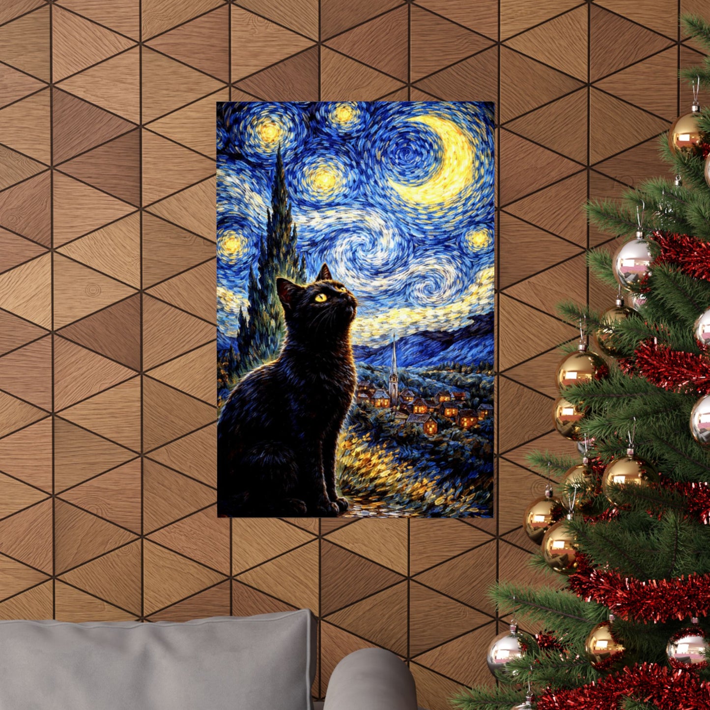 Starry Night Cat Matte Poster — Vertical Art Print for Home & Gift