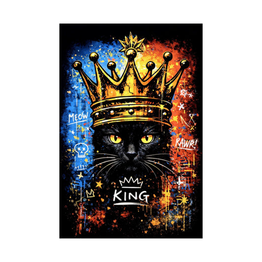 King Cat Poster — Regal Black Cat Crown Matte Vertical Art Print
