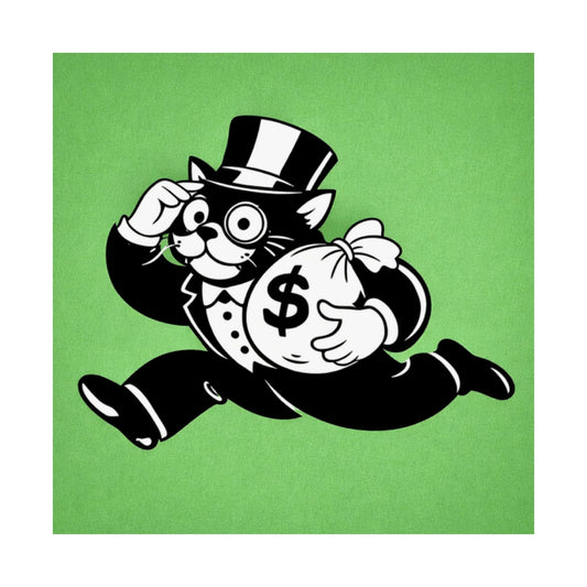 Retro Monopoly Man Money Cat Poster — Vintage Wealth Wall Art