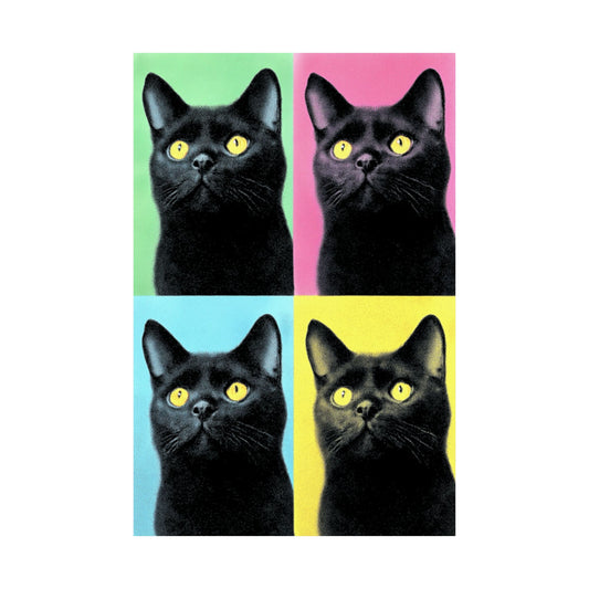 Pop Art Black Cat Matte Poster — Retro Color Block Wall Art