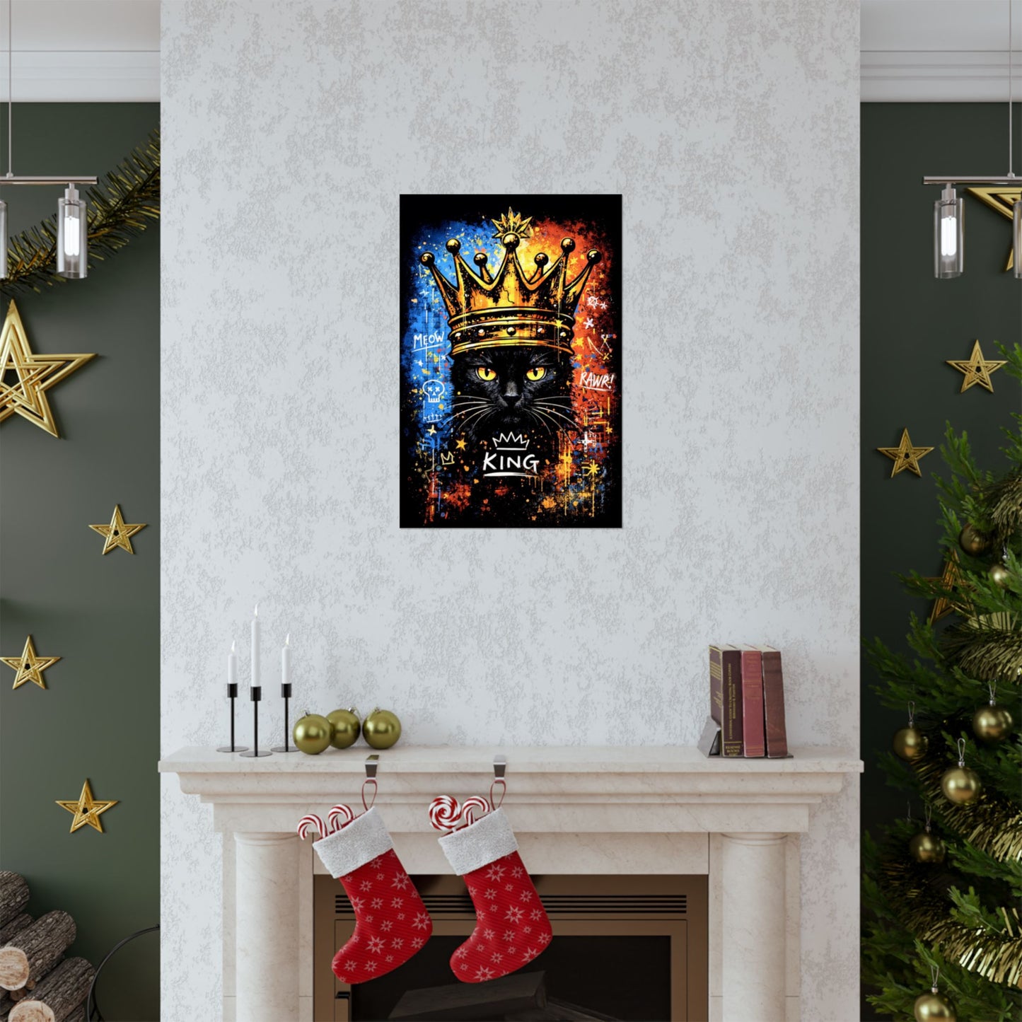 King Cat Poster — Regal Black Cat Crown Matte Vertical Art Print