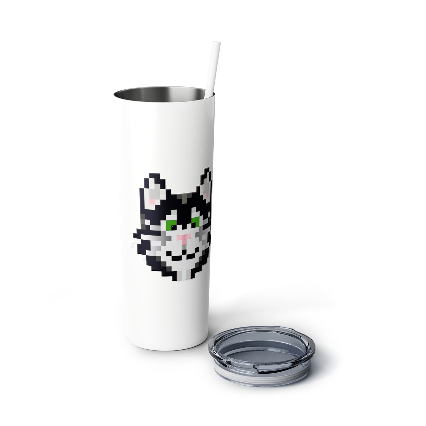 Catsky Skinny Steel Tumbler with Straw, 20oz