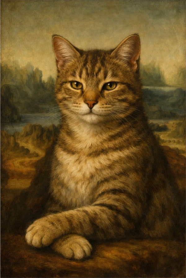 Mona Lisa Cat Poster | Da Vinci Inspired Cat Wall Art | Renaissance Cat Portrait Print | Gallery Wall Art