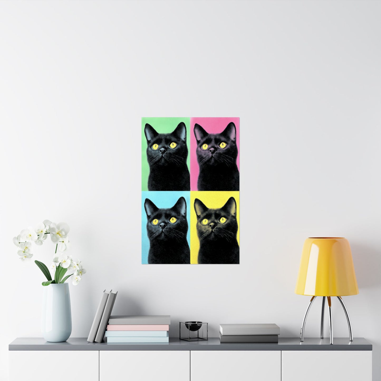 Pop Art Black Cat Matte Poster — Retro Color Block Wall Art