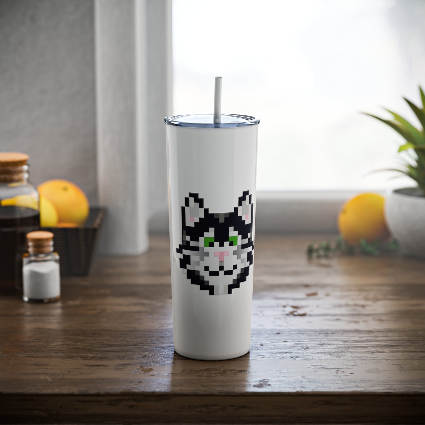 Catsky Skinny Steel Tumbler with Straw, 20oz