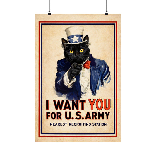 Vintage 'I Want You for U.S. Army' Cat Poster — Patriotic Matte Vertical Print