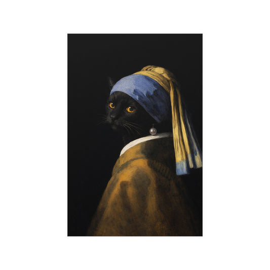 Cat with a Pearl Earring | Vermeer-Style Black Cat Art Print | CATSKY