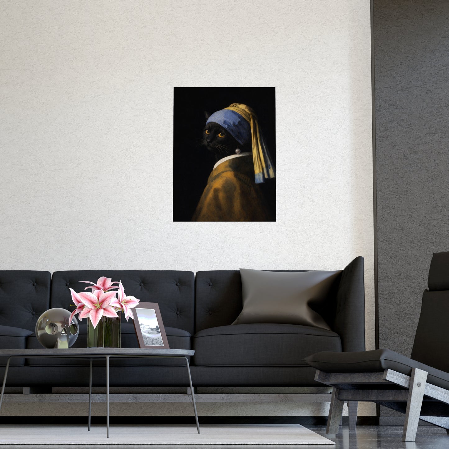 Cat with a Pearl Earring | Vermeer-Style Black Cat Art Print | CATSKY