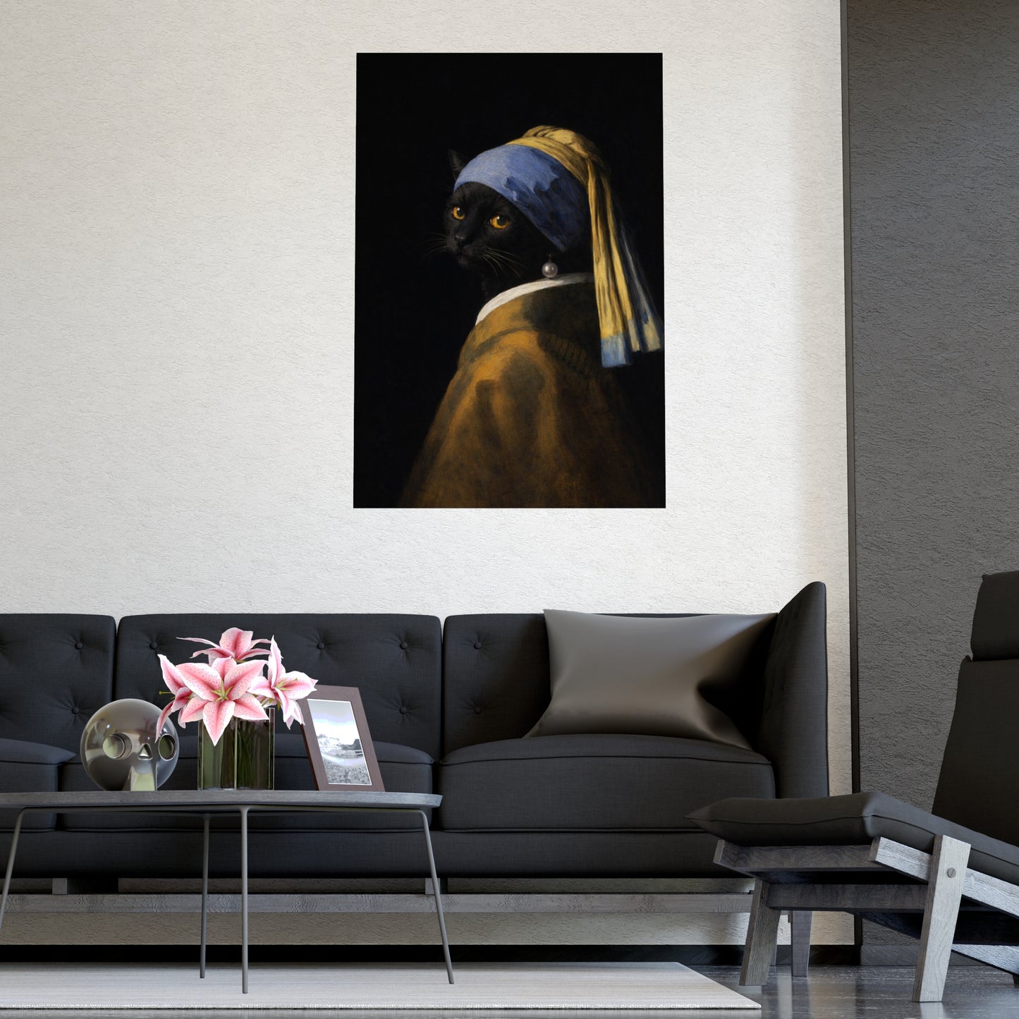 Cat with a Pearl Earring | Vermeer-Style Black Cat Art Print | CATSKY