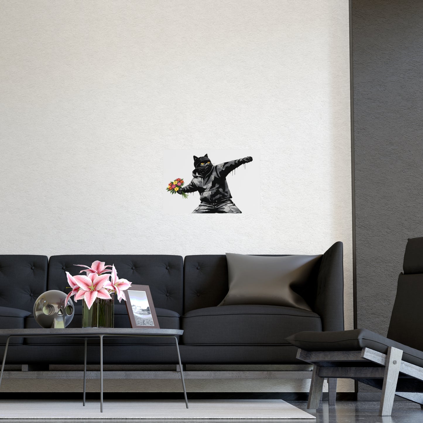 Flower Thrower Cat | Banksy-Style Black Cat Art Print