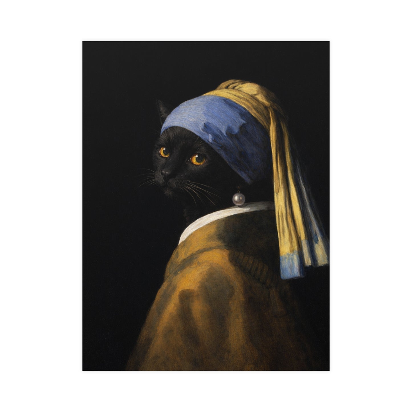 Cat with a Pearl Earring | Vermeer-Style Black Cat Art Print | CATSKY