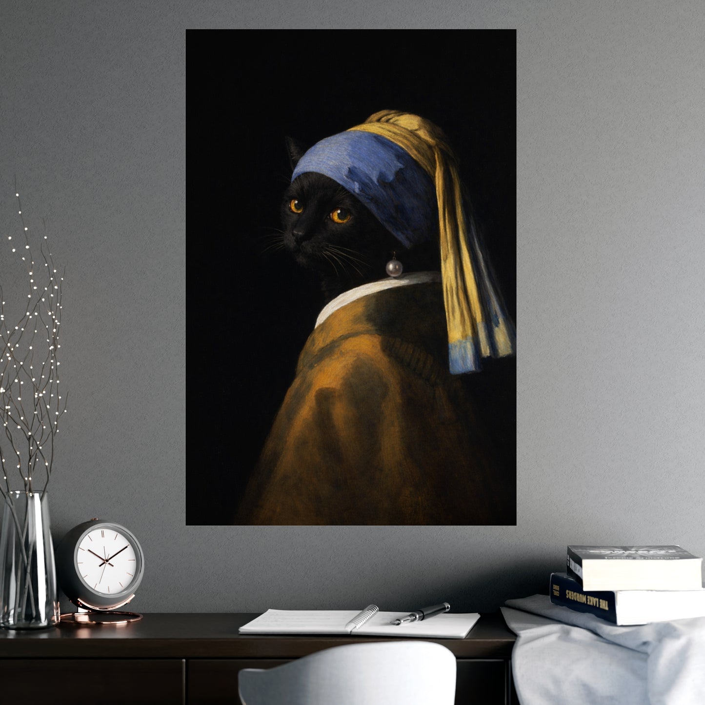 Cat with a Pearl Earring | Vermeer-Style Black Cat Art Print | CATSKY