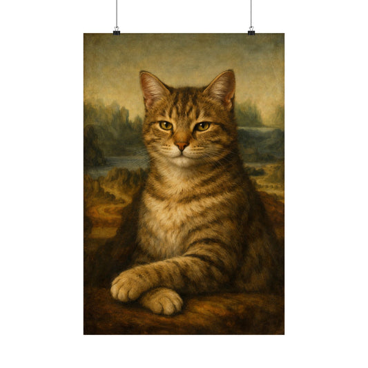Mona Lisa Cat Poster | Da Vinci Inspired Cat Wall Art | Renaissance Cat Portrait Print | Gallery Wall Art