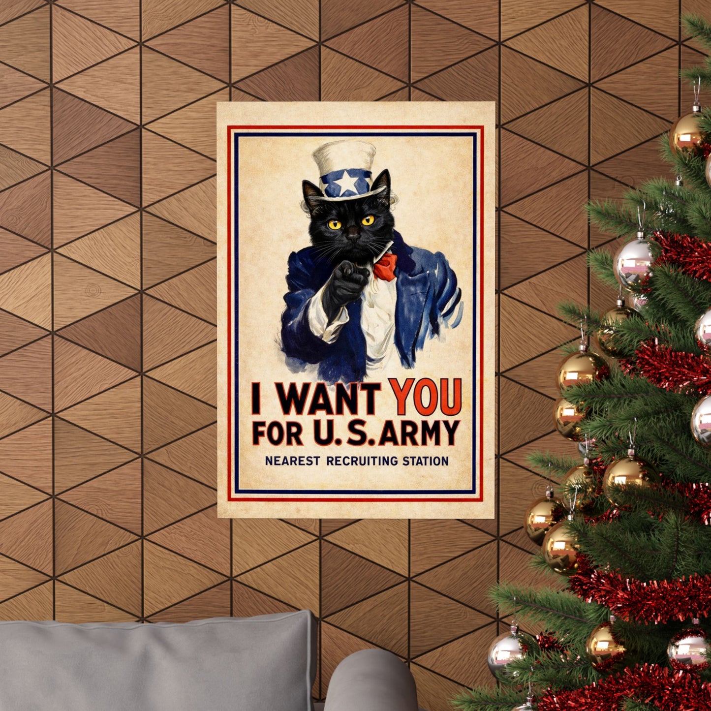 Vintage 'I Want You for U.S. Army' Cat Poster — Patriotic Matte Vertical Print