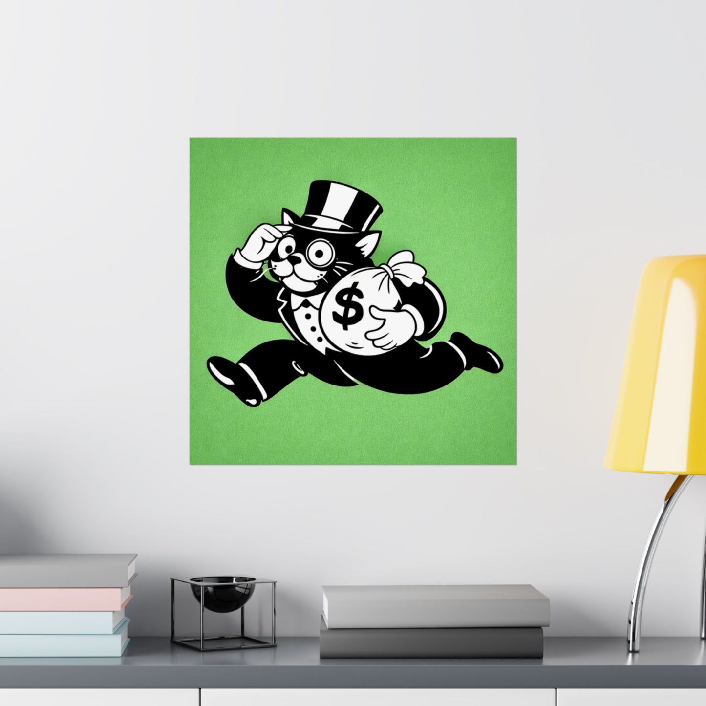 Retro Monopoly Man Money Cat Poster — Vintage Wealth Wall Art