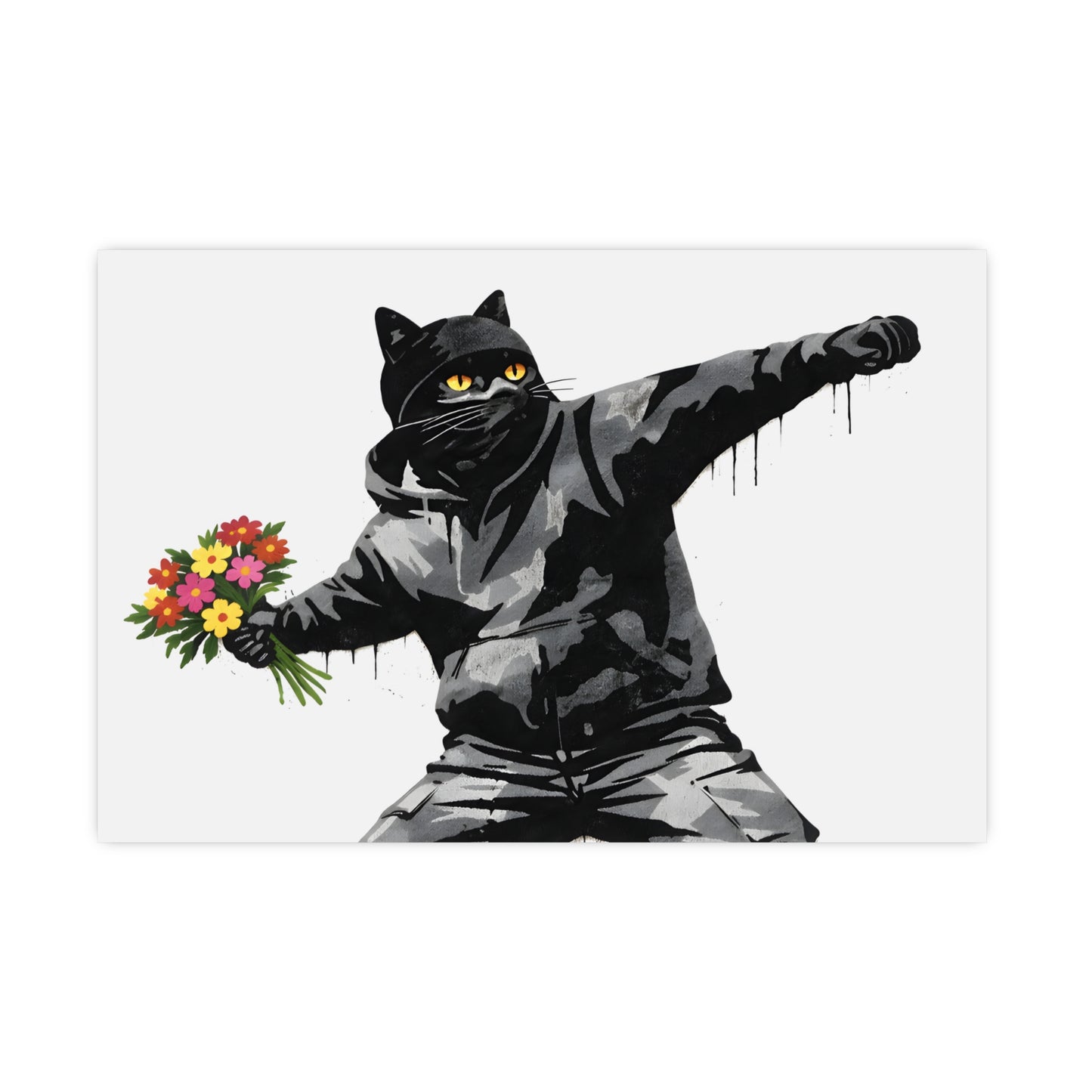 Flower Thrower Cat | Banksy-Style Black Cat Art Print
