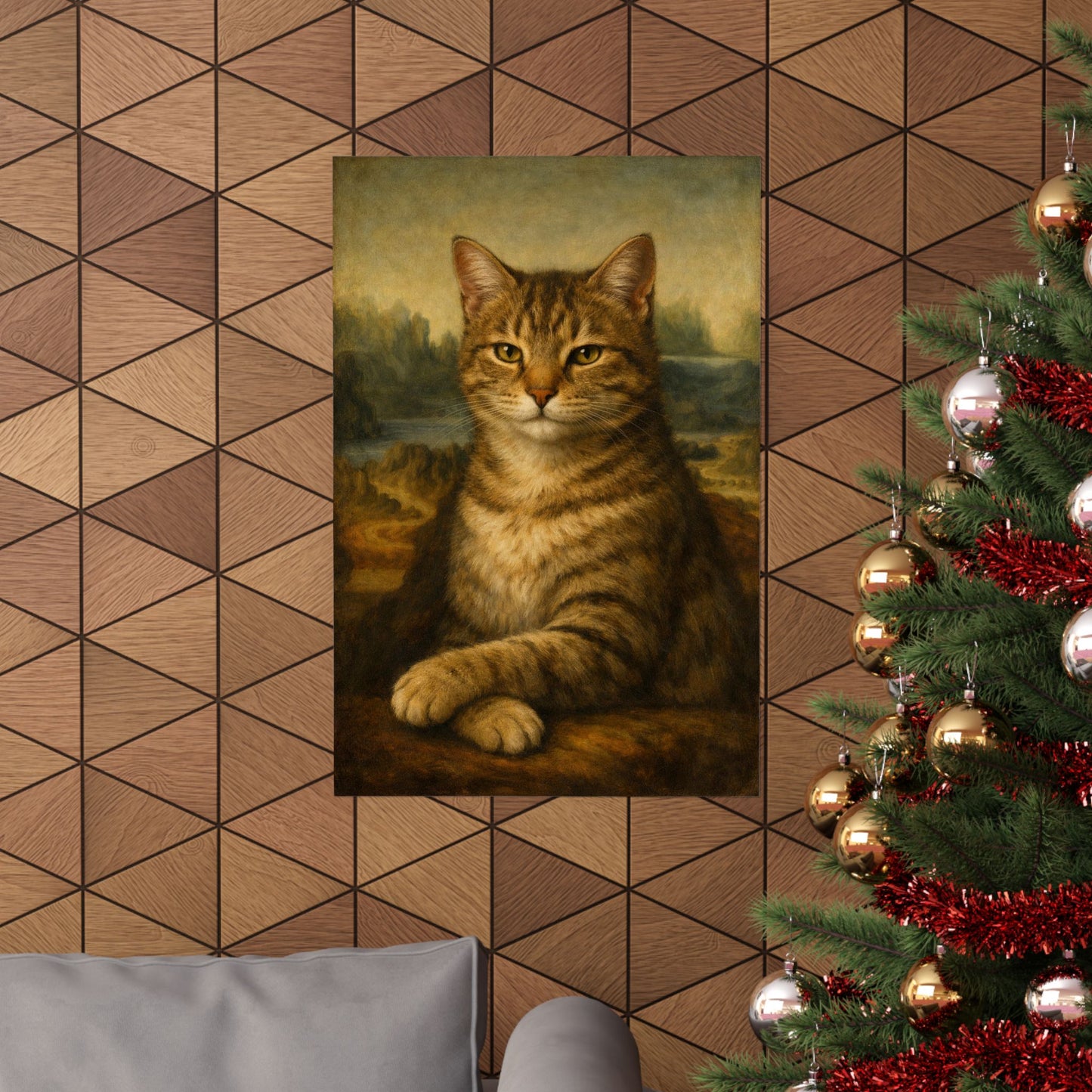 Mona Lisa Cat Poster | Da Vinci Inspired Cat Wall Art | Renaissance Cat Portrait Print | Gallery Wall Art