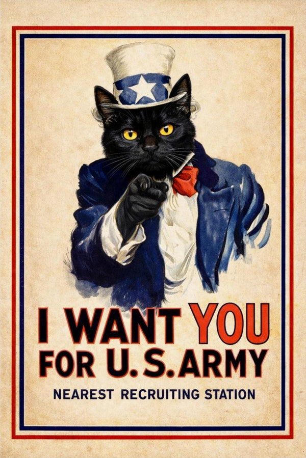Vintage 'I Want You for U.S. Army' Cat Poster — Patriotic Matte Vertical Print