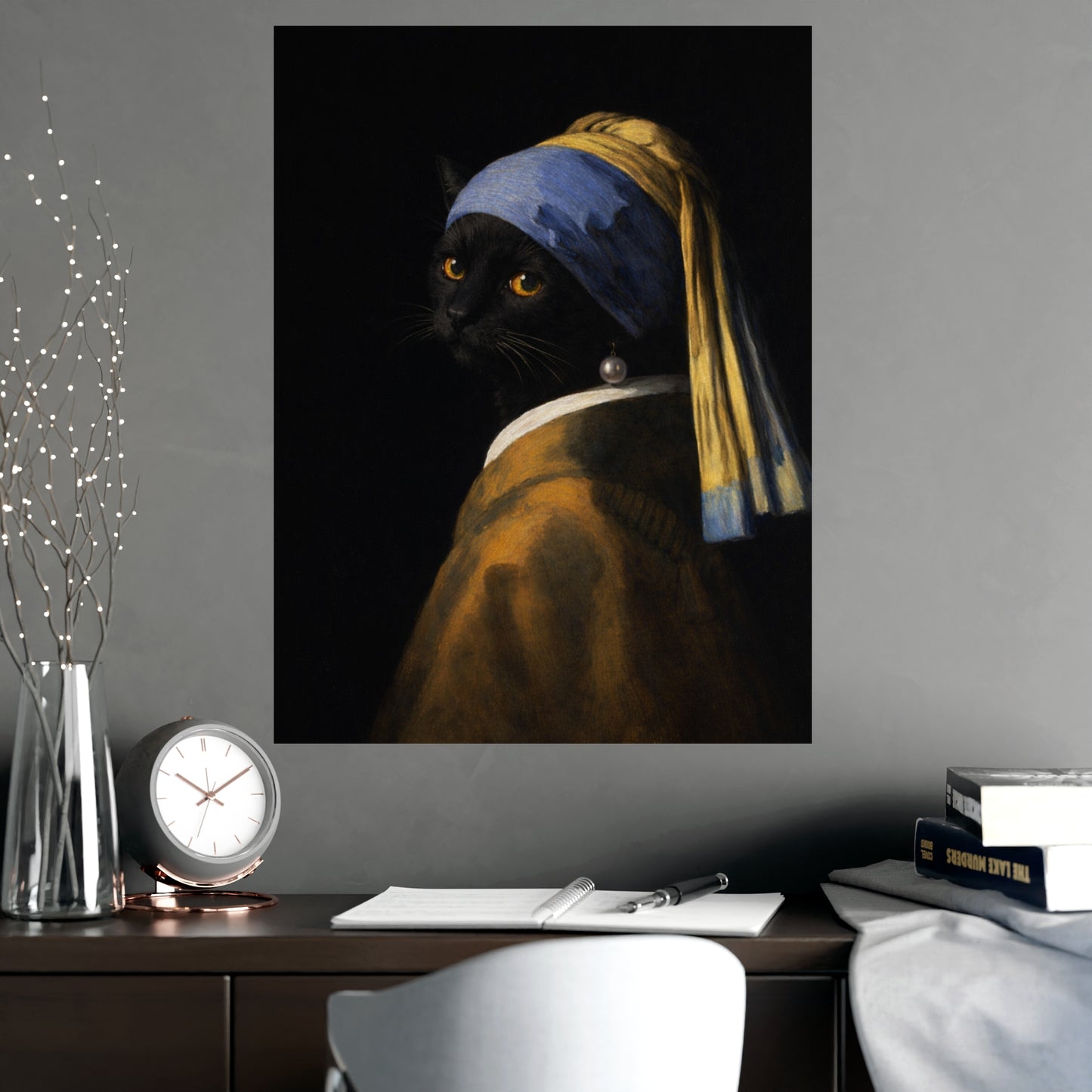 Cat with a Pearl Earring | Vermeer-Style Black Cat Art Print | CATSKY
