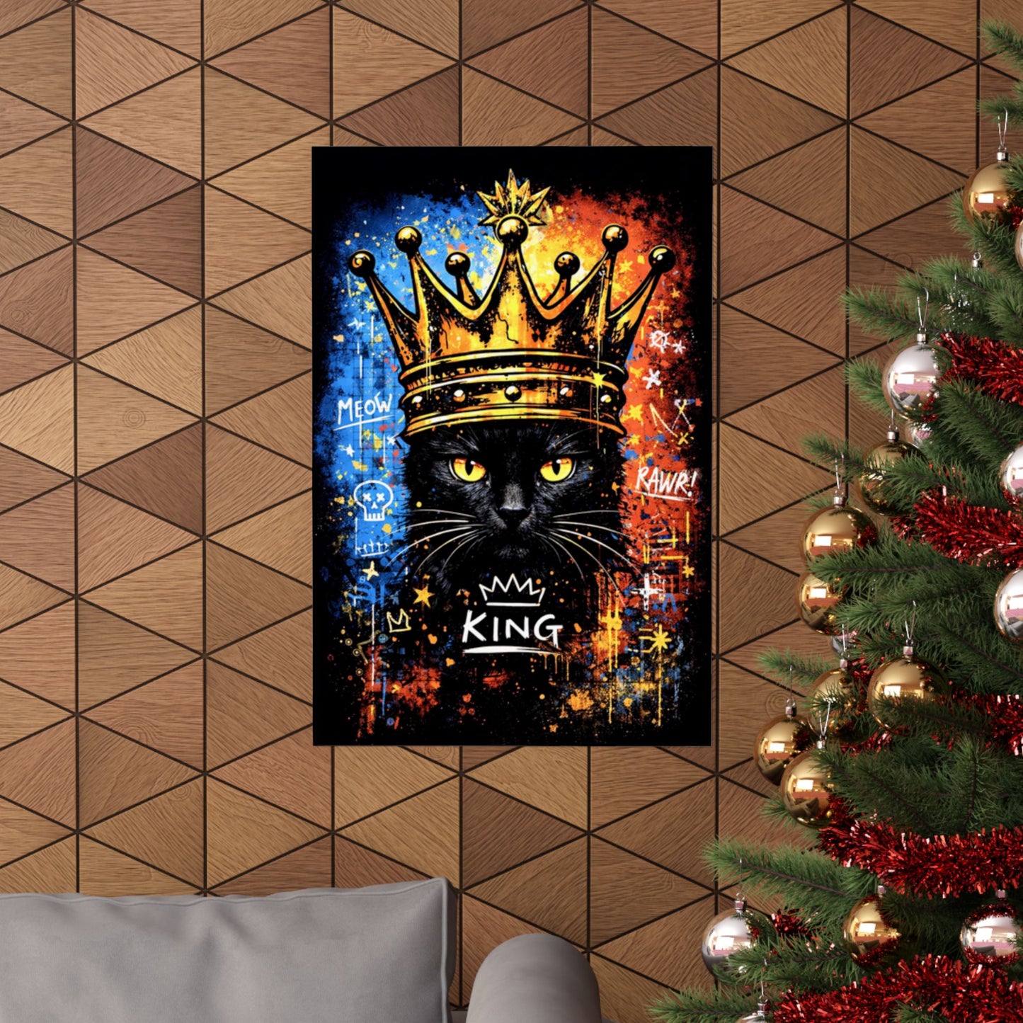 King Cat Poster — Regal Black Cat Crown Matte Vertical Art Print