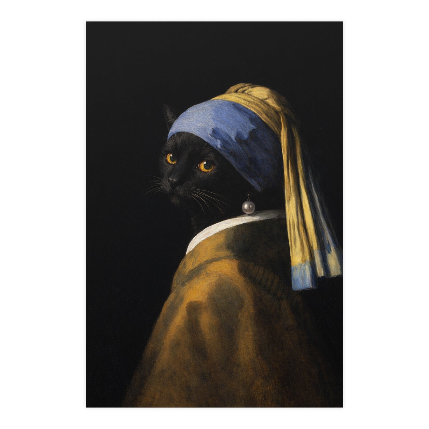Cat with a Pearl Earring | Vermeer-Style Black Cat Art Print | CATSKY