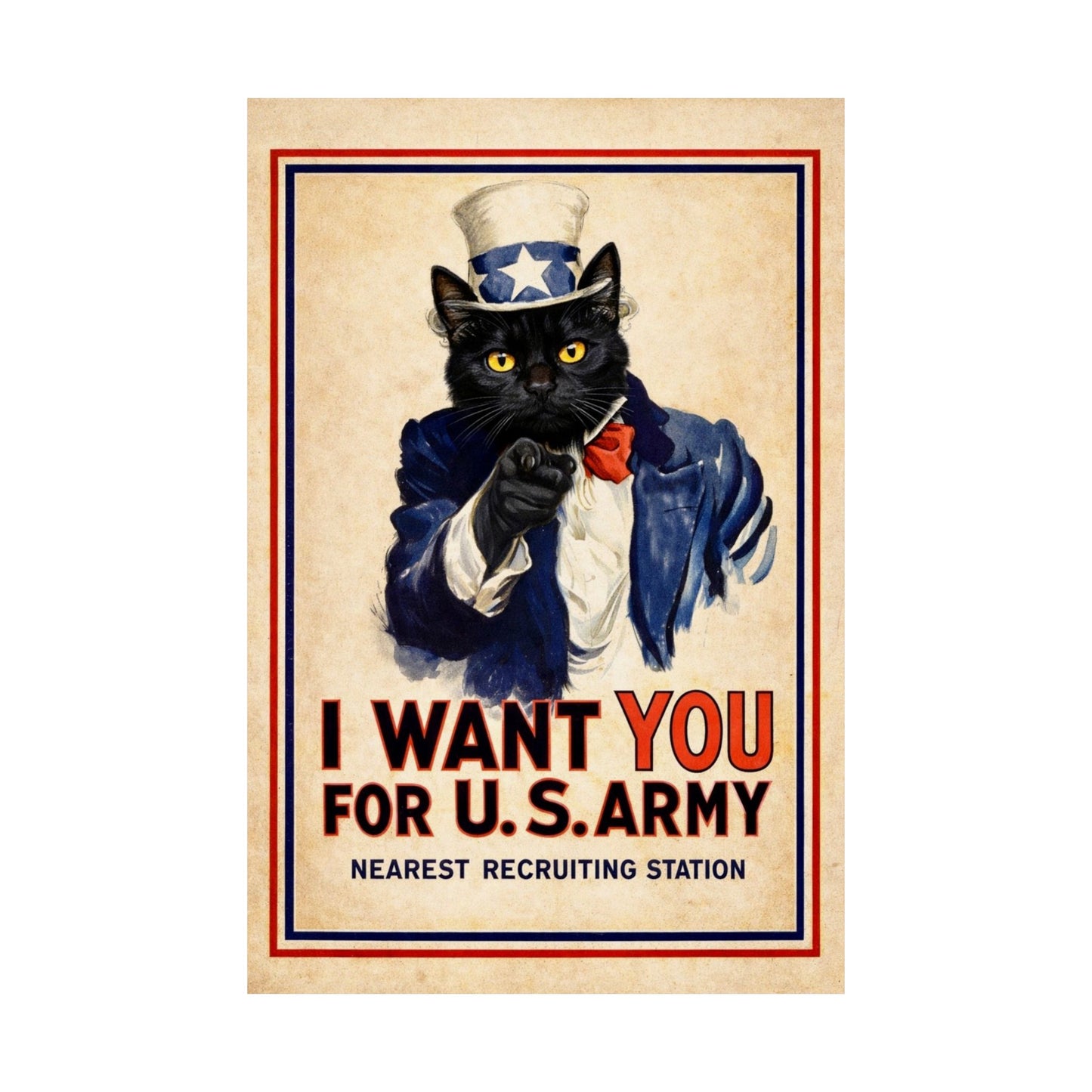 Vintage 'I Want You for U.S. Army' Cat Poster — Patriotic Matte Vertical Print