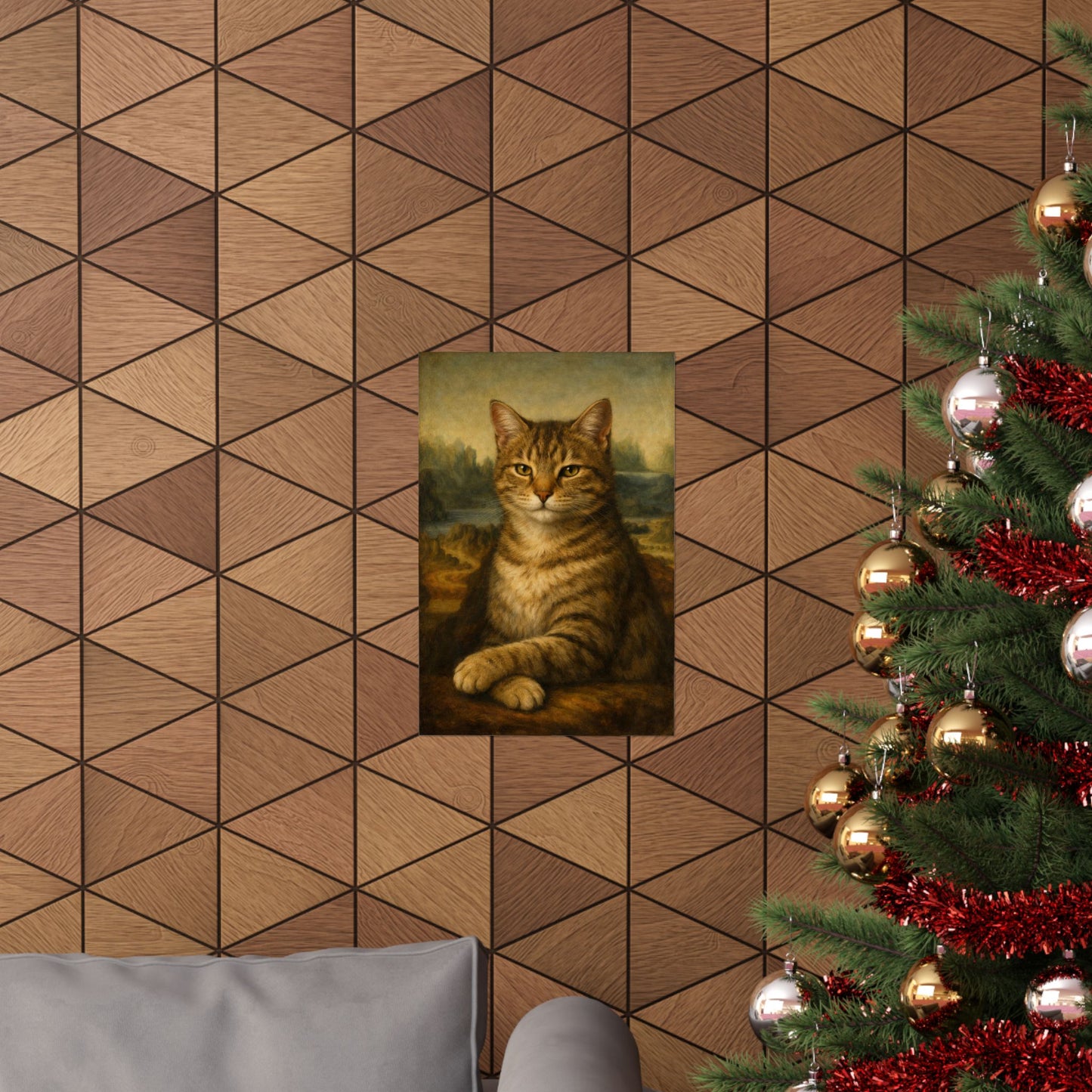 Mona Lisa Cat Poster | Da Vinci Inspired Cat Wall Art | Renaissance Cat Portrait Print | Gallery Wall Art