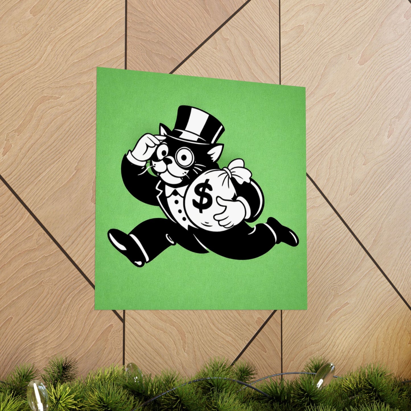 Retro Monopoly Man Money Cat Poster — Vintage Wealth Wall Art