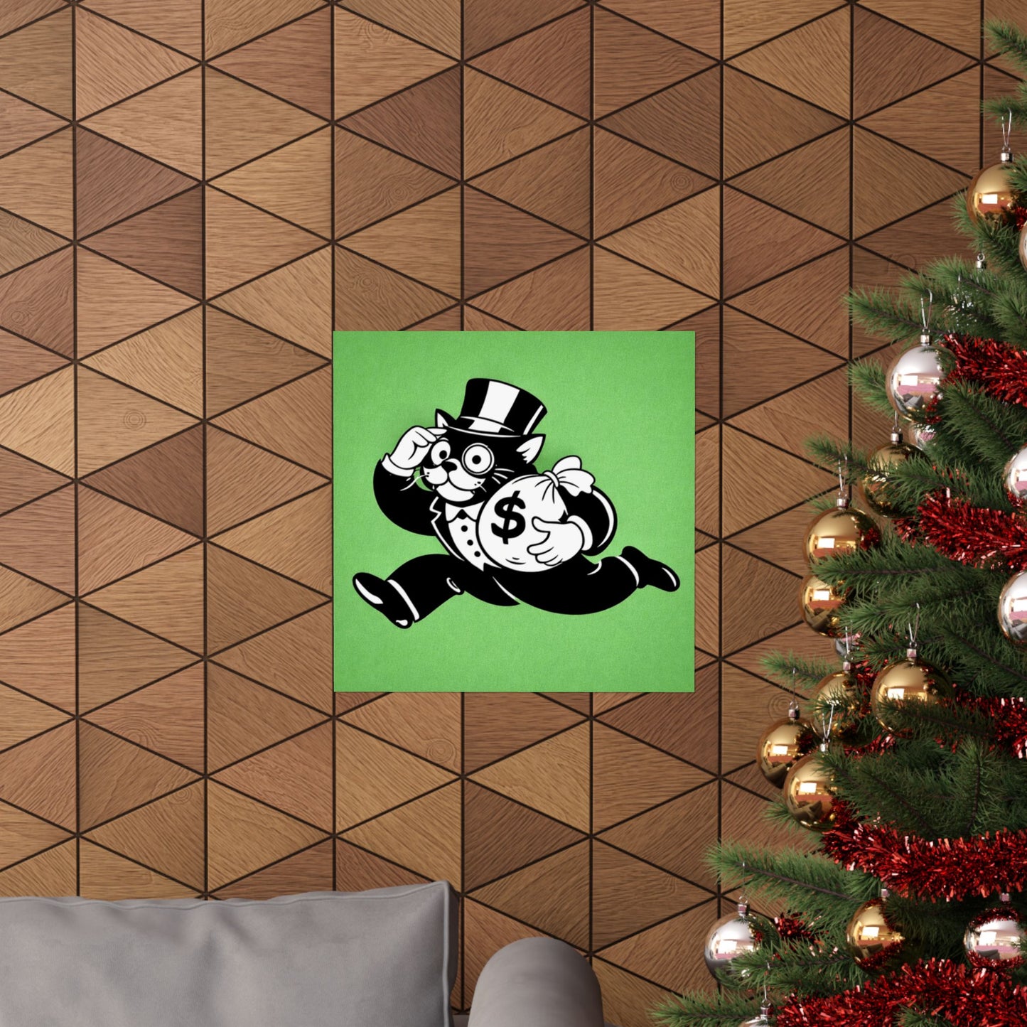 Retro Monopoly Man Money Cat Poster — Vintage Wealth Wall Art