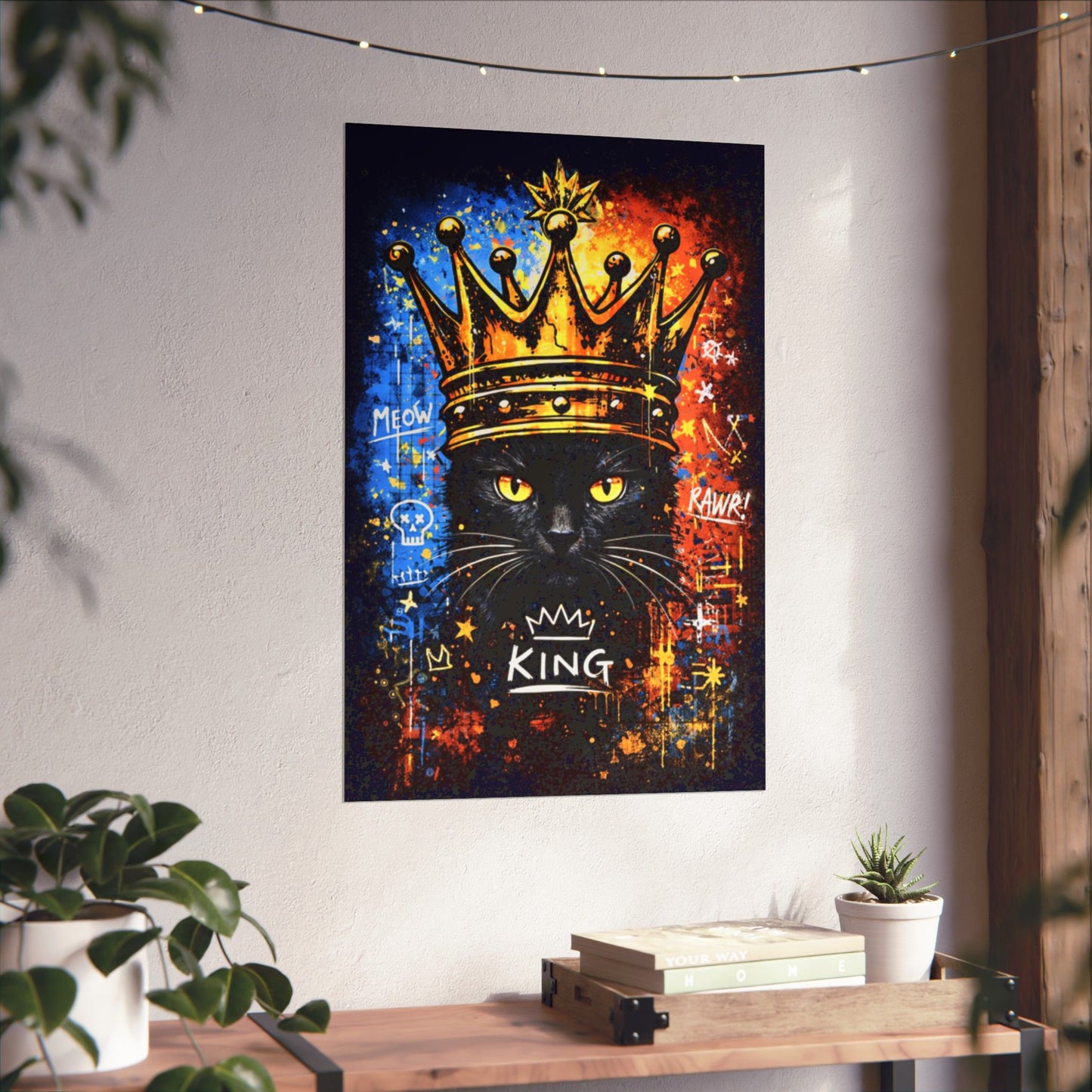 King Cat Poster — Regal Black Cat Crown Matte Vertical Art Print