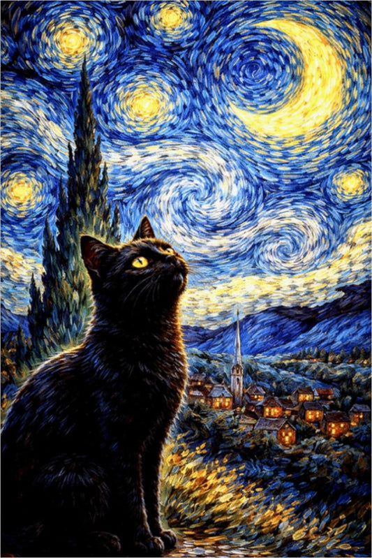 Starry Night Cat Matte Poster