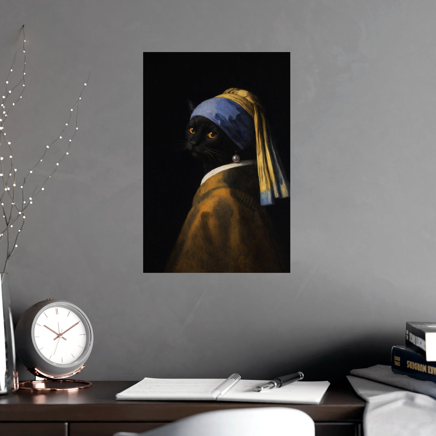 Cat with a Pearl Earring | Vermeer-Style Black Cat Art Print | CATSKY