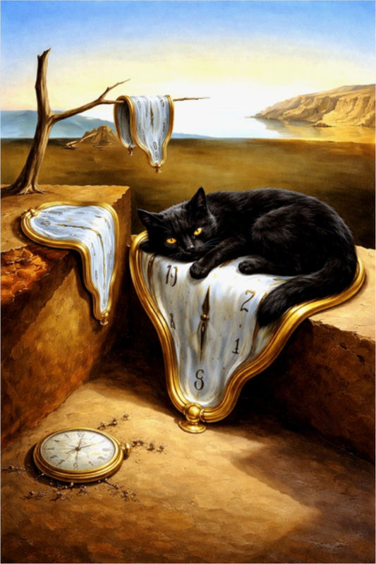 Surreal Cat & Melting Clocks Matte Poster
